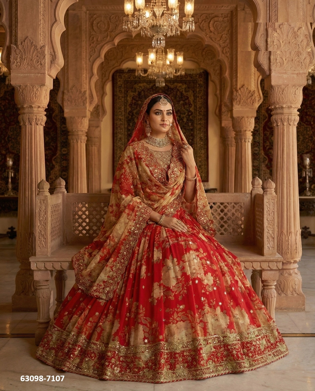 Red Floral Georgette Lehenga Set
