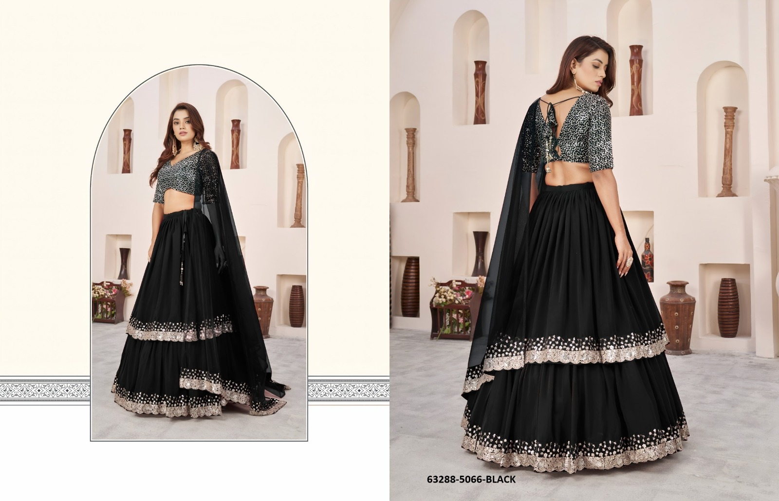 Black Georgette Sequins Lehenga Set