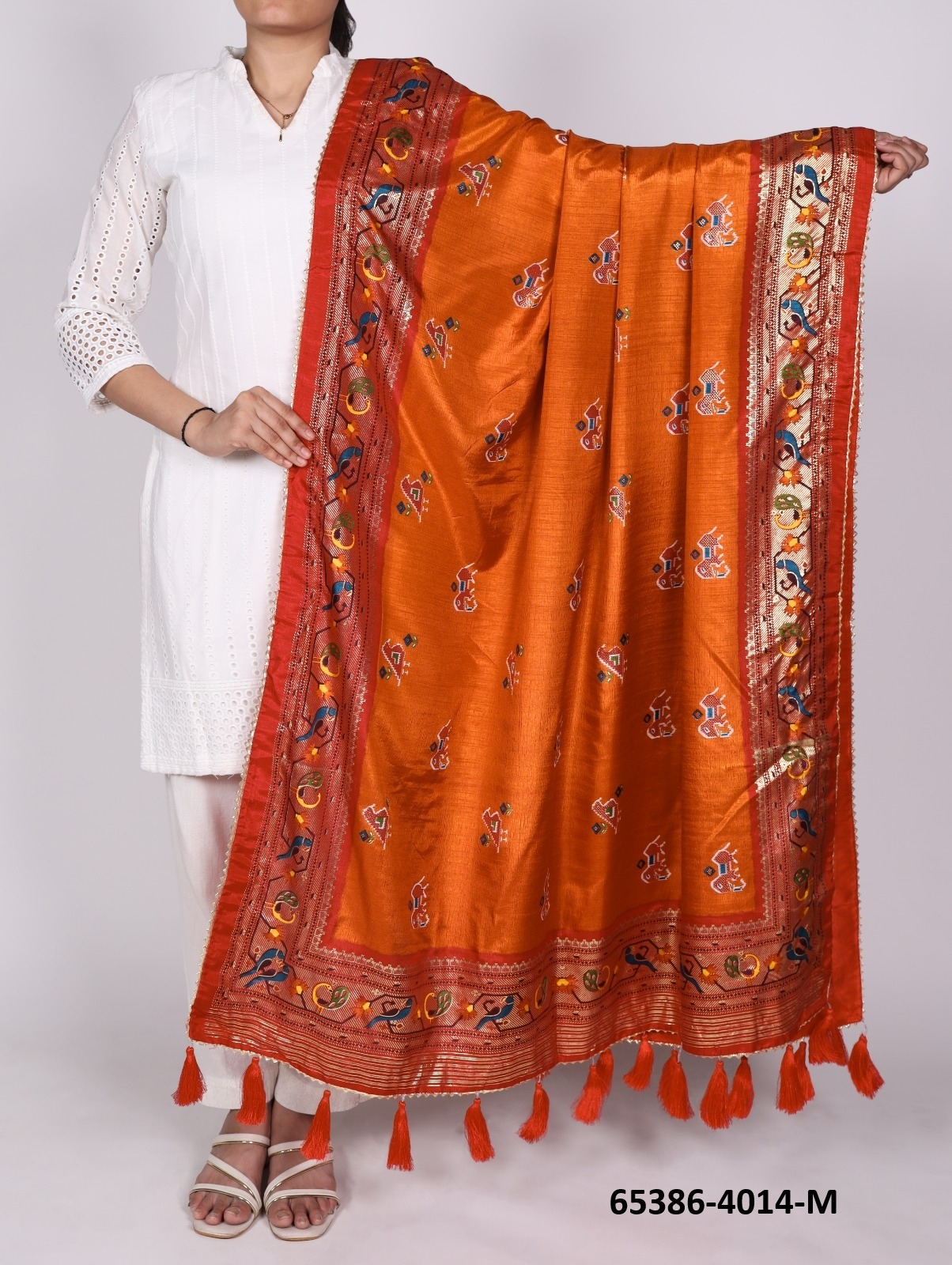 Tussar Silk Bandhani Patola Dupatta - Oranje