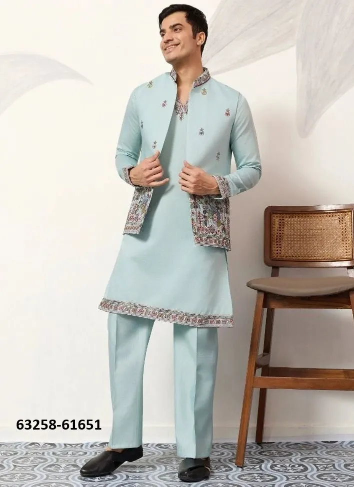 Isaac – Heren Kurta Pajama | Full Stitched | Viscose Silk met Thread & Sequins Borduurwerk
