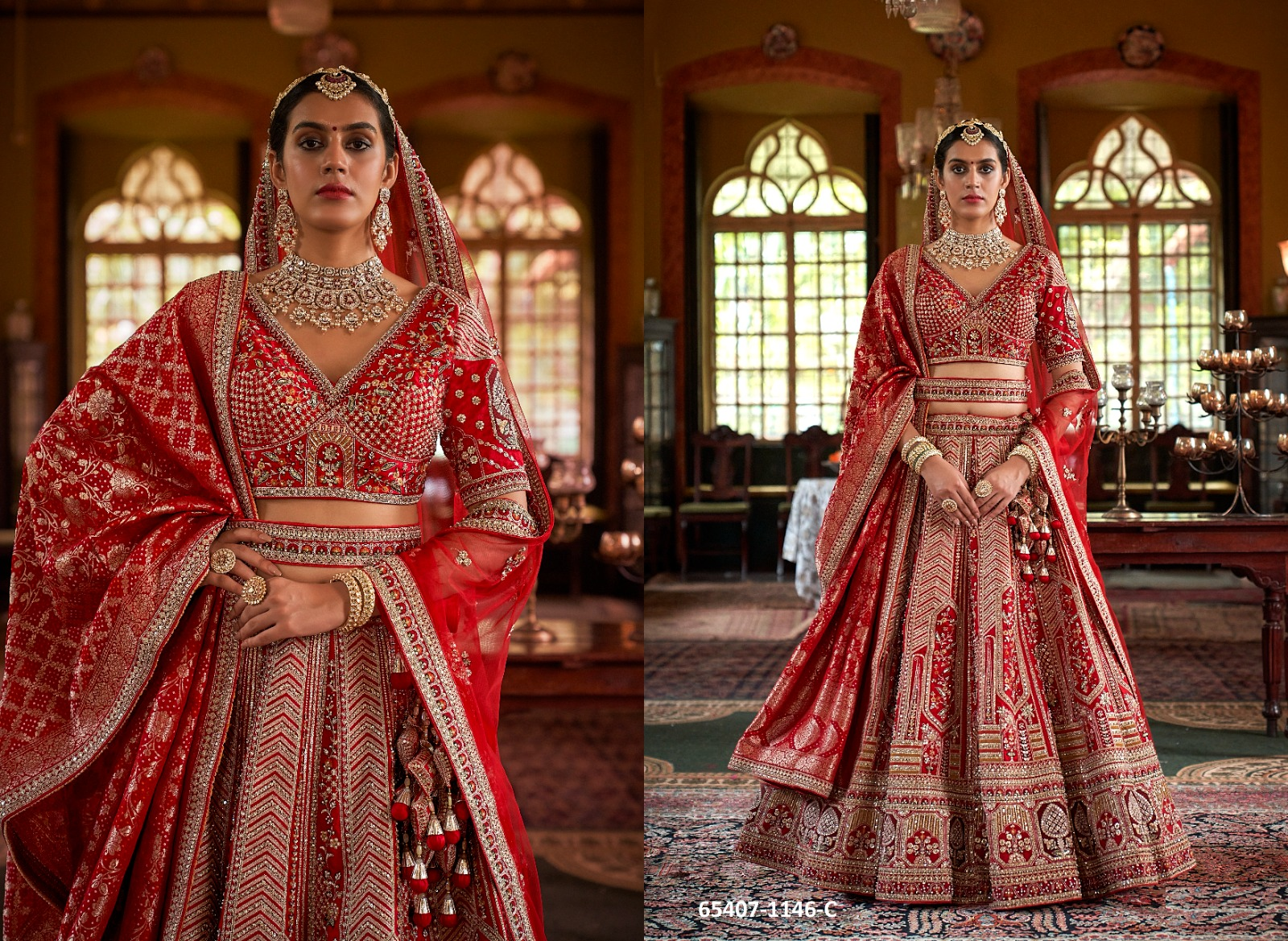 Deep Red Bridal Lehenga – 65407-1146-C