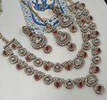 Dubbellaagse Polki Halsketting Sieradenset | Ketting & Oorbellen met Ruby Accenten