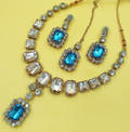 Antiek Goud Kristal Sieradenset | Ketting & Oorbellen Turquoise Blauw