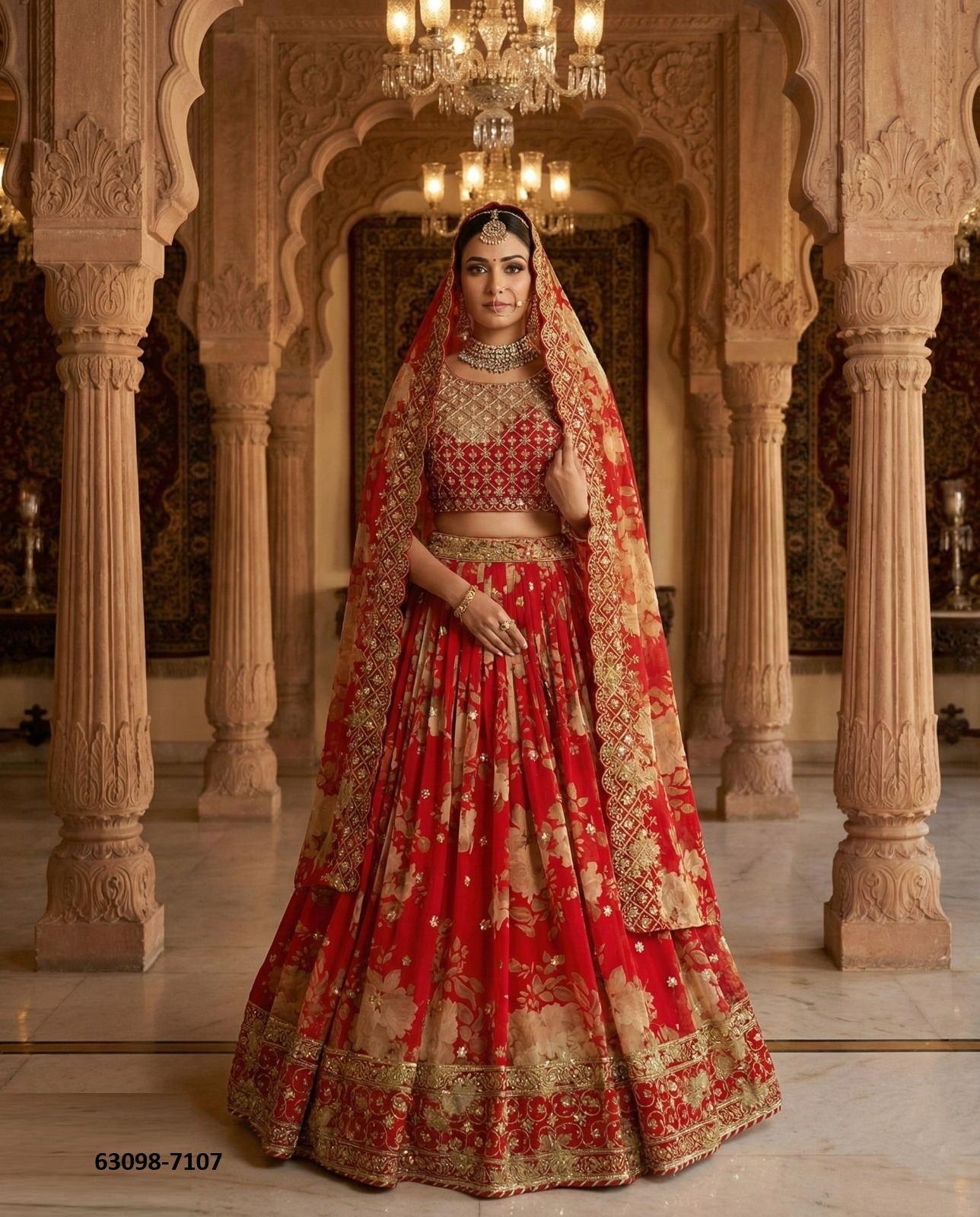 Red Floral Georgette Lehenga Set