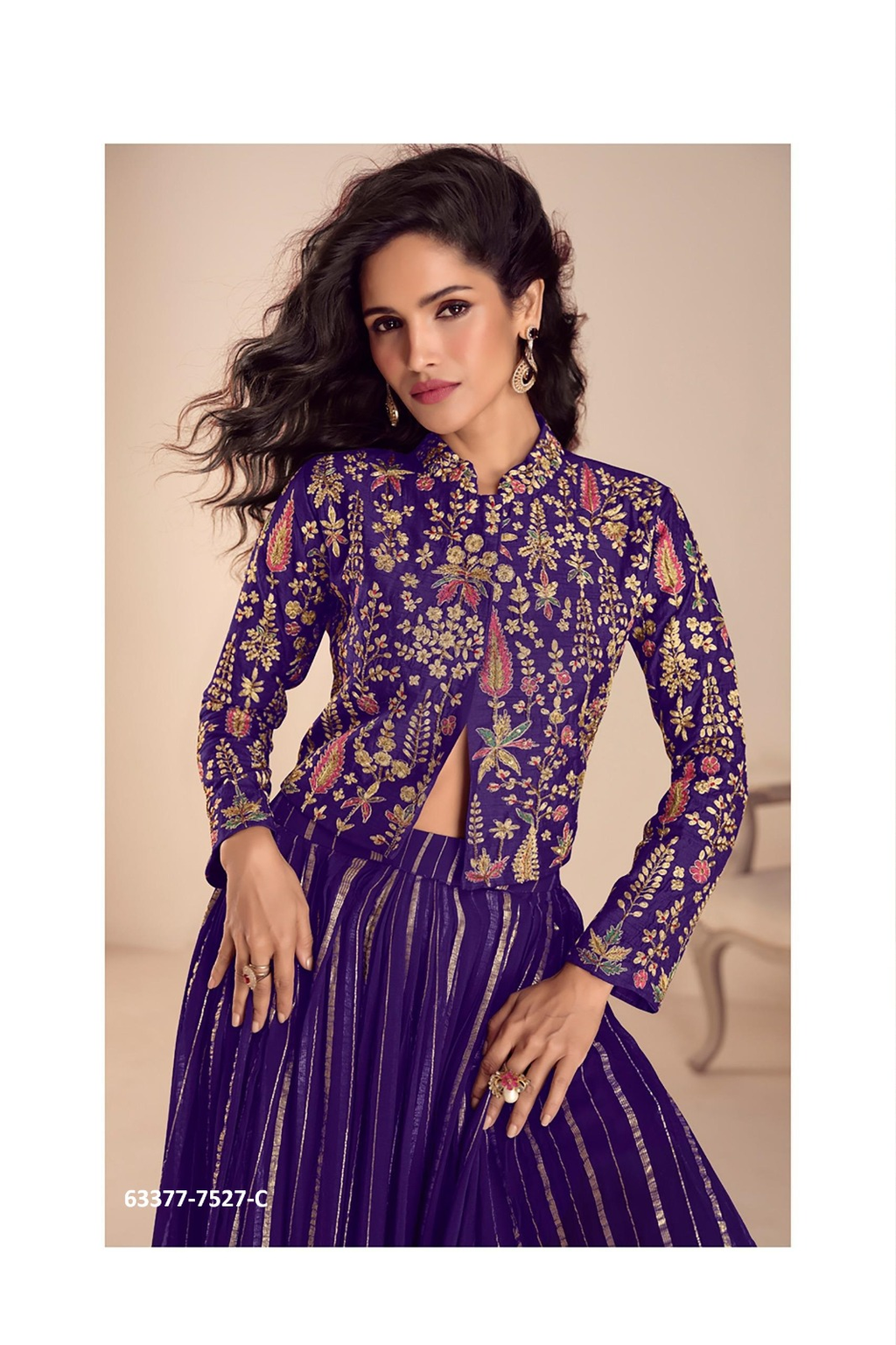 Purple Vichitra Silk Choli & Skirt Set
