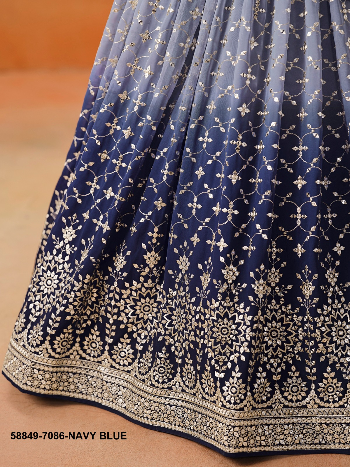 Navy Blue Georgette Sequins Lehenga – 58849-7086-Navy Blue