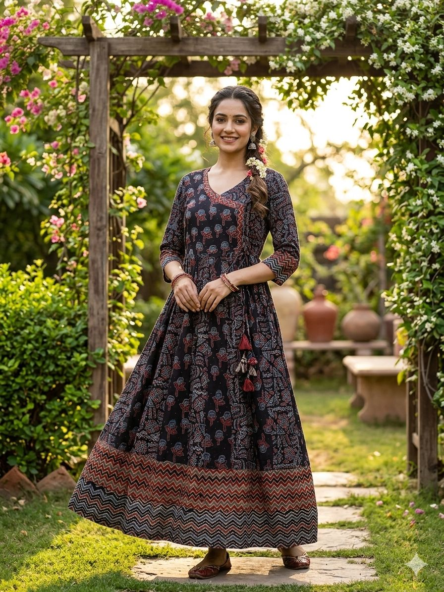 Rakha Kurti - Donkerpaars Bloemenprint