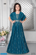 Little Lady - Teal Cape Jurk met Zilveren Strepen & Riem