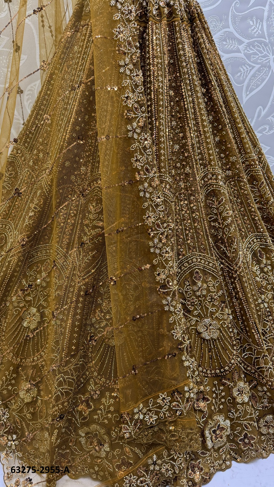 Gold Olive Satin Beadwork Lehenga Set