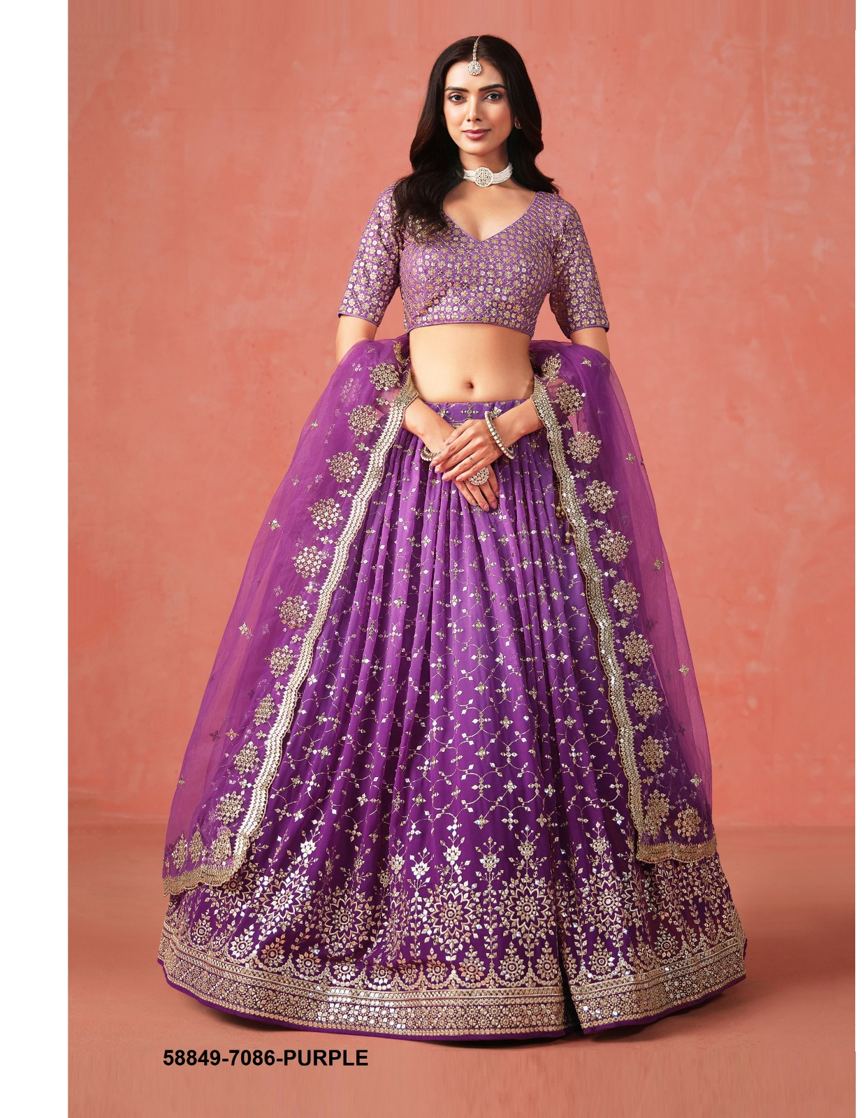 Purple Georgette Sequins Lehenga – 58849-7086-Purple