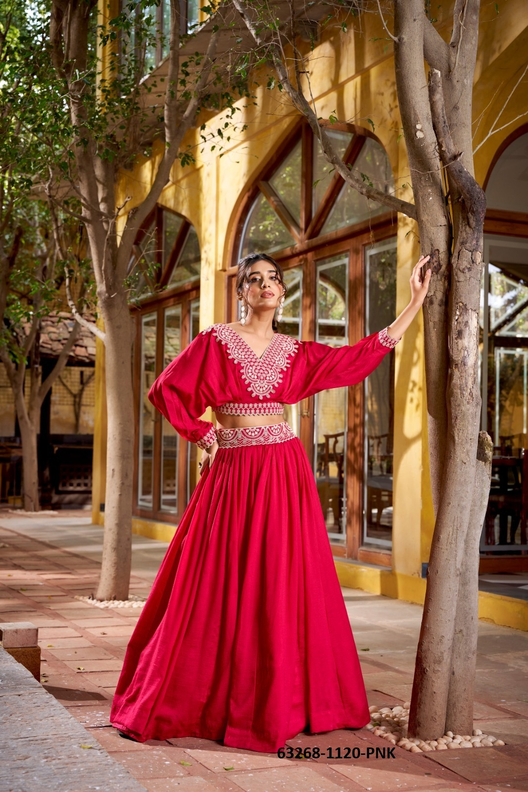 Fuchsia Red Vichitra Silk Lehenga Co-ord Set