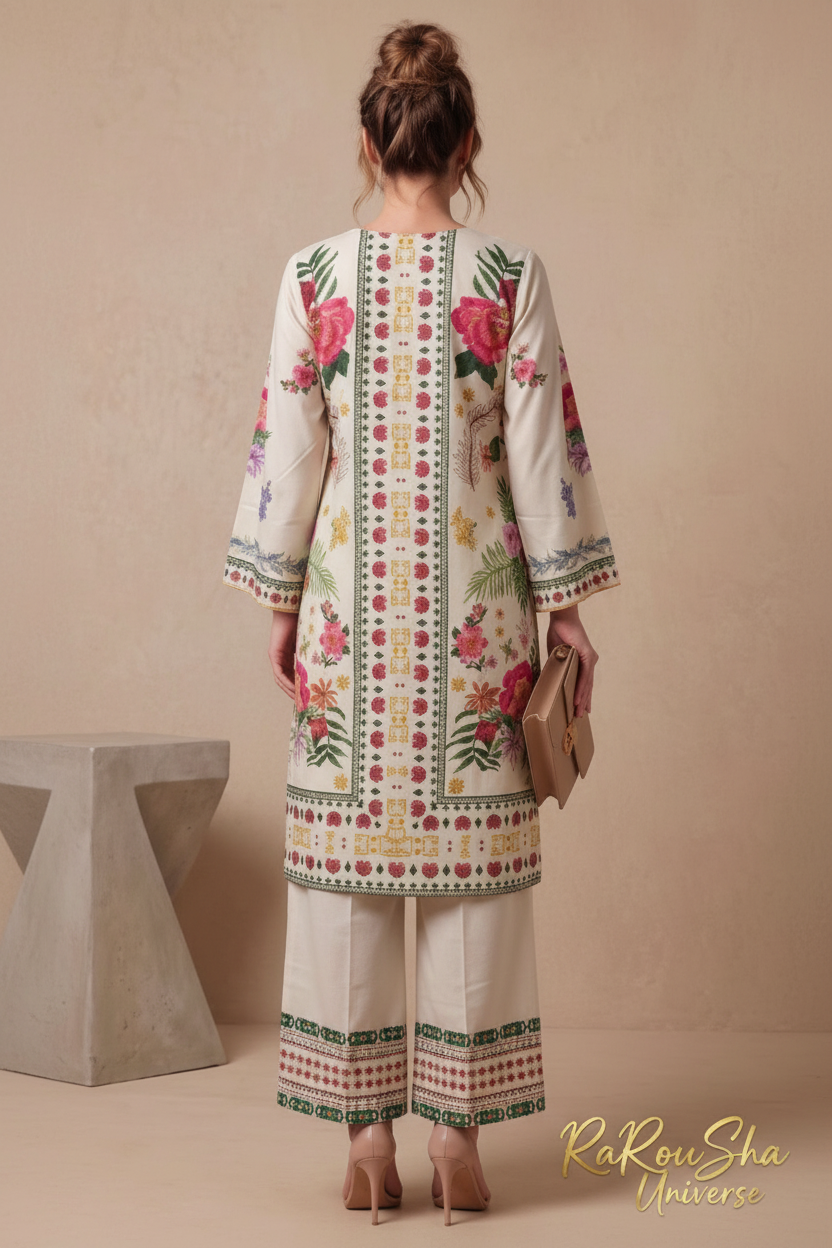 Co-ord Set Crèmewit Tropisch – Rugkant