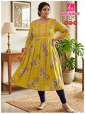 Liva Ghera Big Size Kurti - Mosterdgeel Bloemenprint | Plus Size