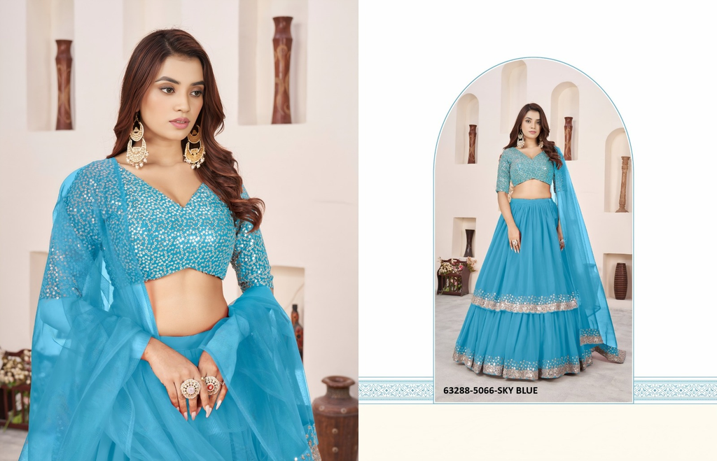 Sky Blue Georgette Sequins Lehenga Set