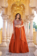 Rust Orange Silk Embroidery Lehenga Set