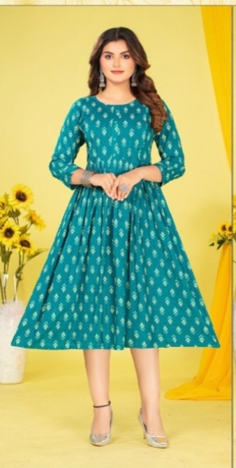 Dames Kurti - Teal Bloemenprint
