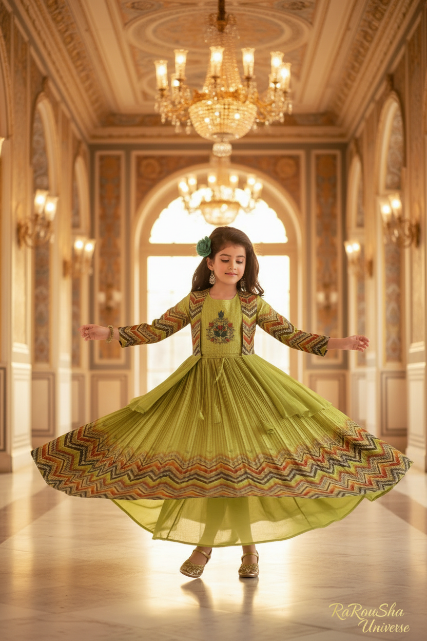 Little Lady Limoengroen Zigzag Jurk - paleis twirl pose