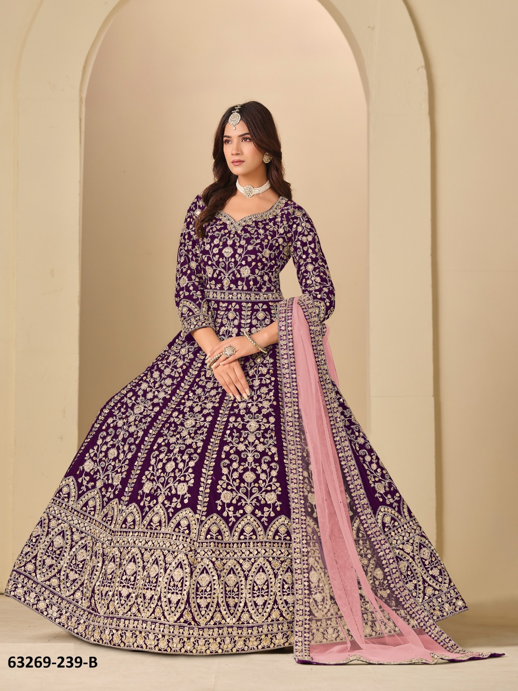 Purple Velvet Anarkali Floor-Length Suit