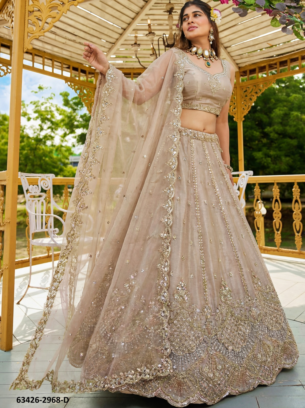 Champagne Taupe Satin Lehenga – 63426-2968-D