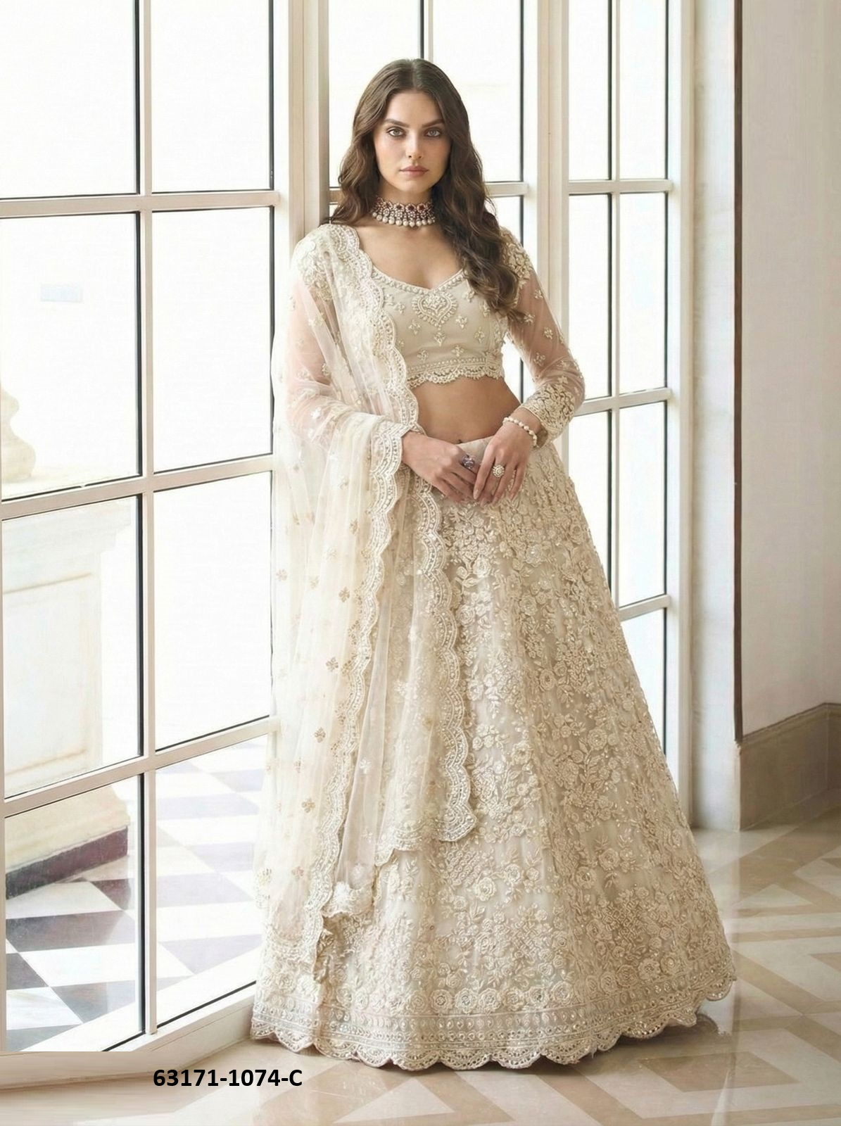Ivory Net Lehenga Set