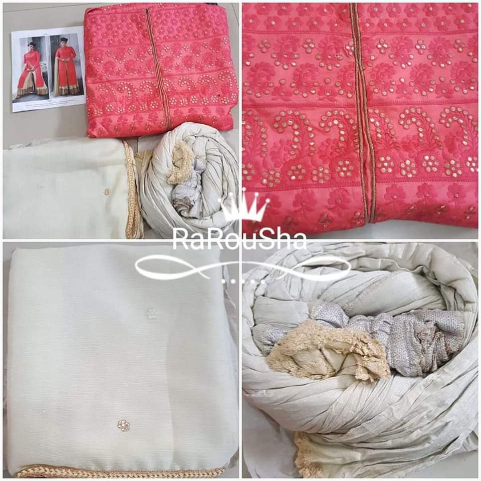 Dames Indiase Jurk Semi-Stitch – Exclusief Designer Koraalroze/Wit