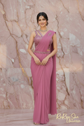 Anaya Pink Saree - Roze marmeren achtergrond - RaRouSha Universe