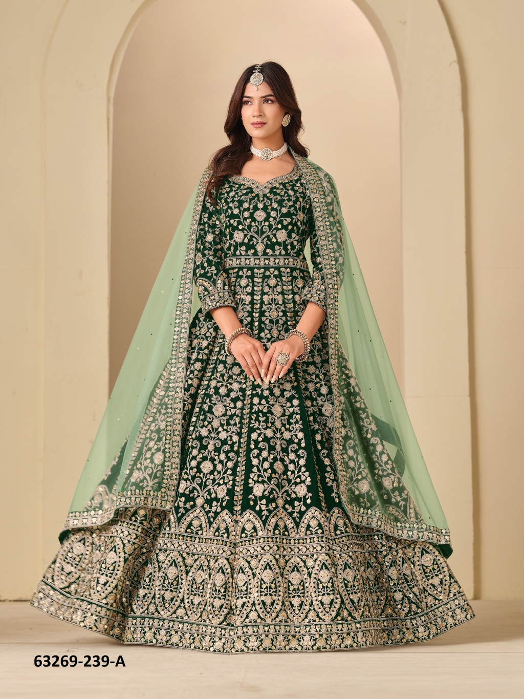 Dark Green Velvet Anarkali Floor-Length Suit