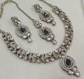 Polki Choker Sieradenset | Ketting & Oorbellen met Saffier Blauwe Steen