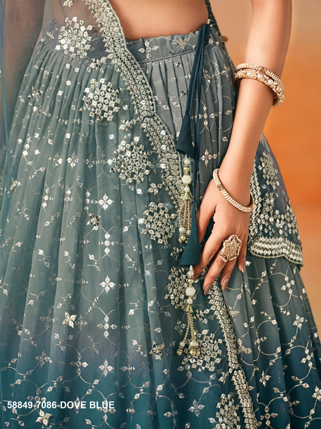 Dove Blue Georgette Sequins Lehenga – 58849-7086-Dove Blue
