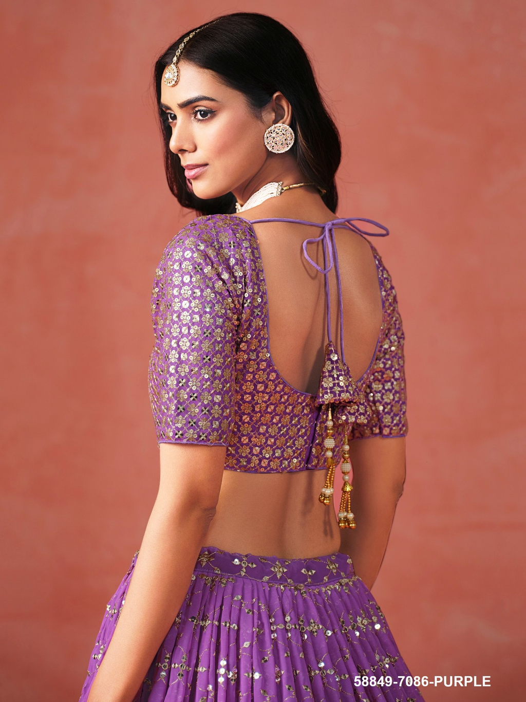 Purple Georgette Sequins Lehenga – 58849-7086-Purple