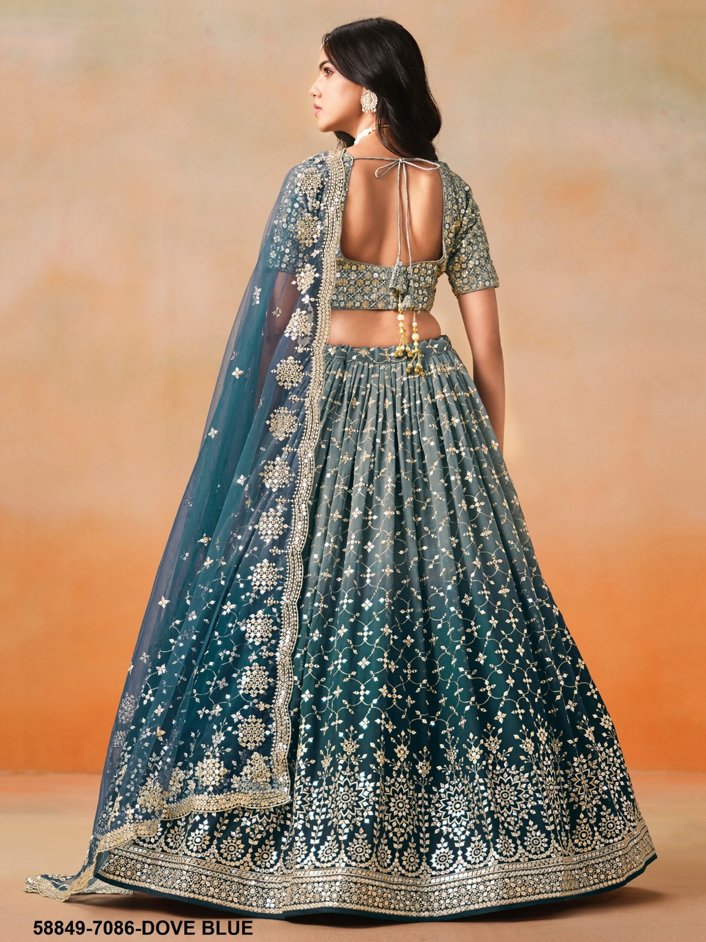 Dove Blue Georgette Sequins Lehenga – 58849-7086-Dove Blue