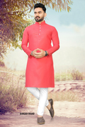 Heren Kurta Pajama - Koraalrood Pure Slub Cotton (9500)