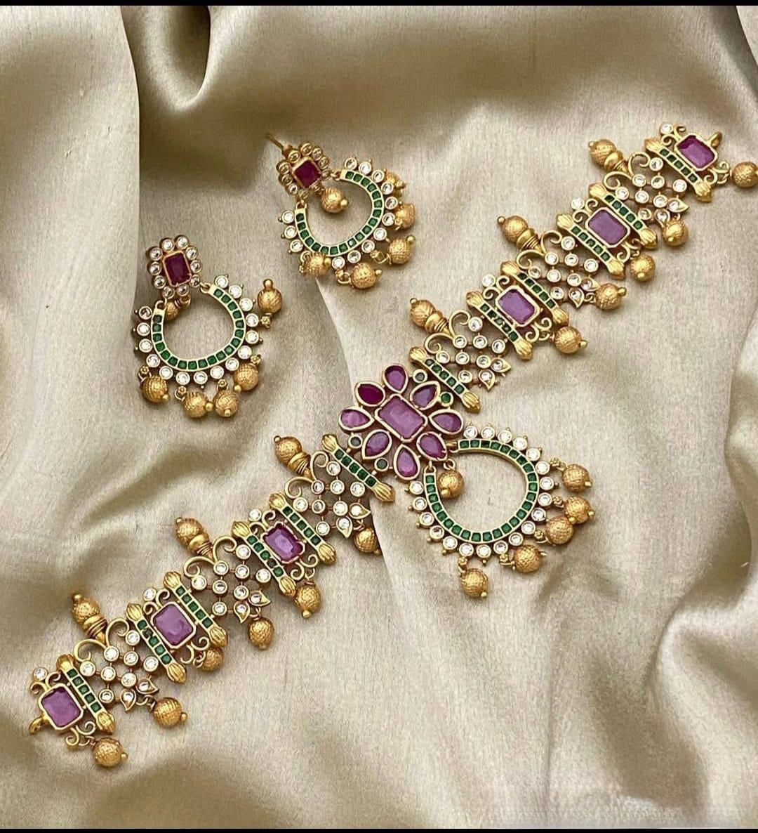 Kundan Gouden Sieradenset - Ketting & Oorbellen