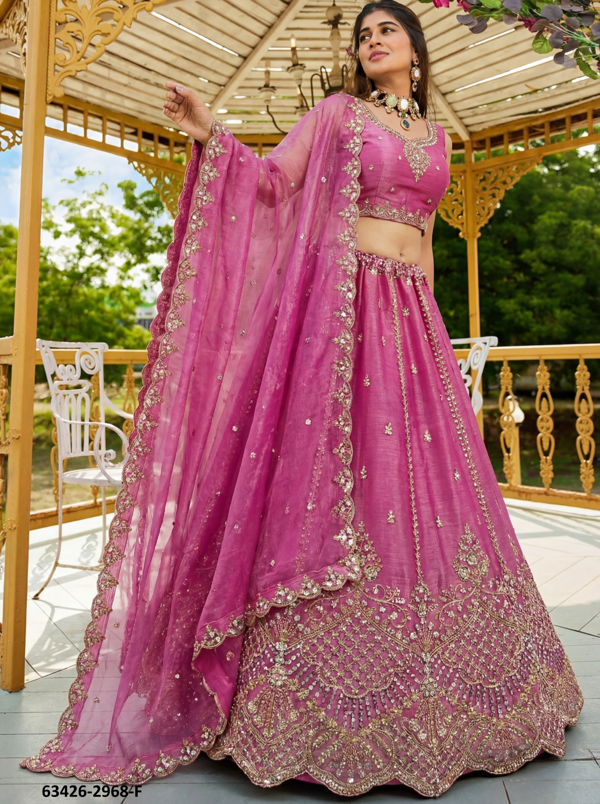 Pink Satin Lehenga – 63426-2968-F