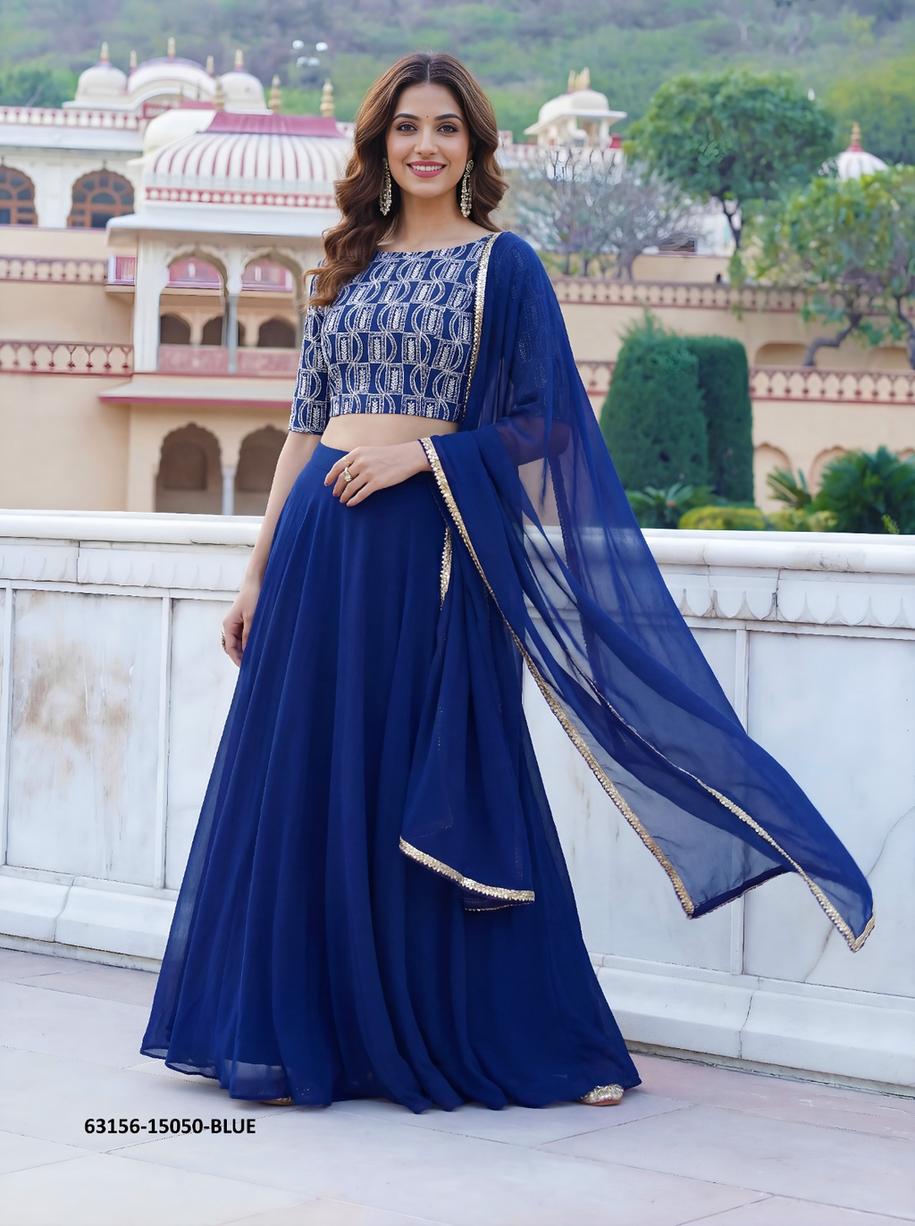 Navy Blue Georgette Embroidery Lehenga Set