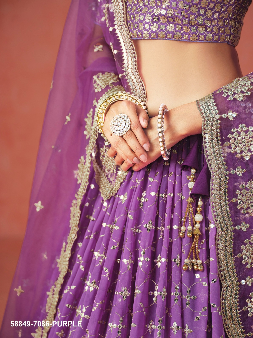 Purple Georgette Sequins Lehenga – 58849-7086-Purple