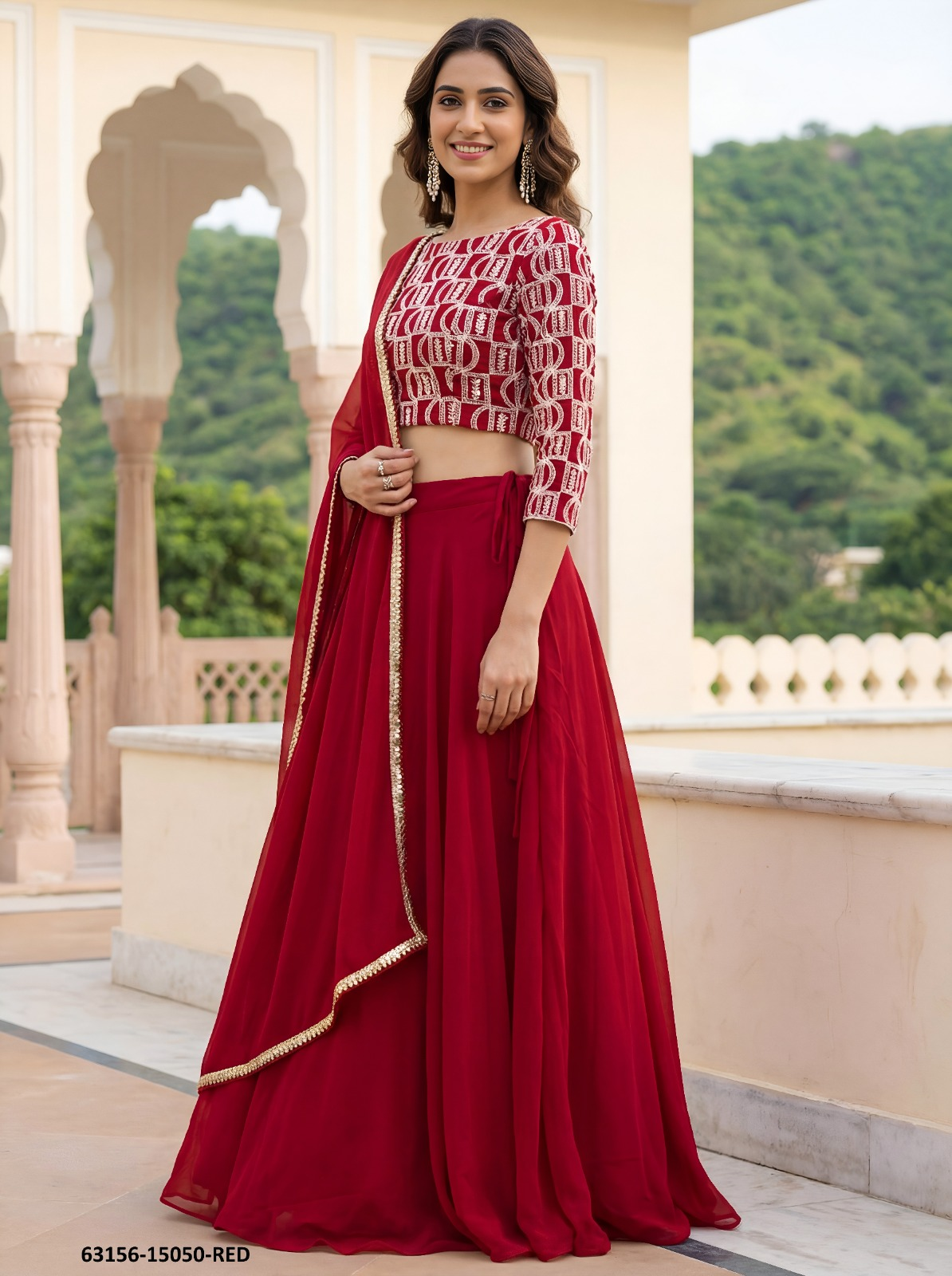 Red Georgette Embroidery Lehenga Set