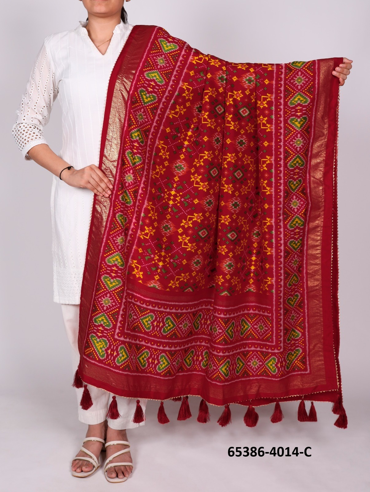 Tussar Silk Bandhani Patola Dupatta - Bordeaux