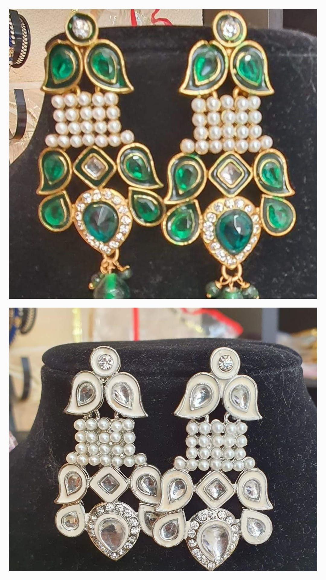 Kundan Statement Oorbellen | Groen & Wit