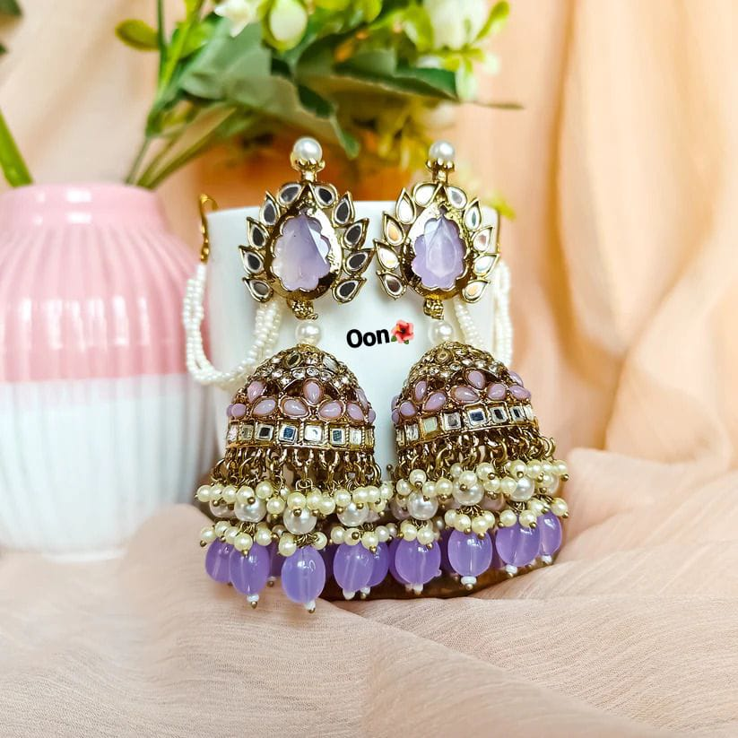 Lila Jhumka Oorbellen | Kundan & Parels