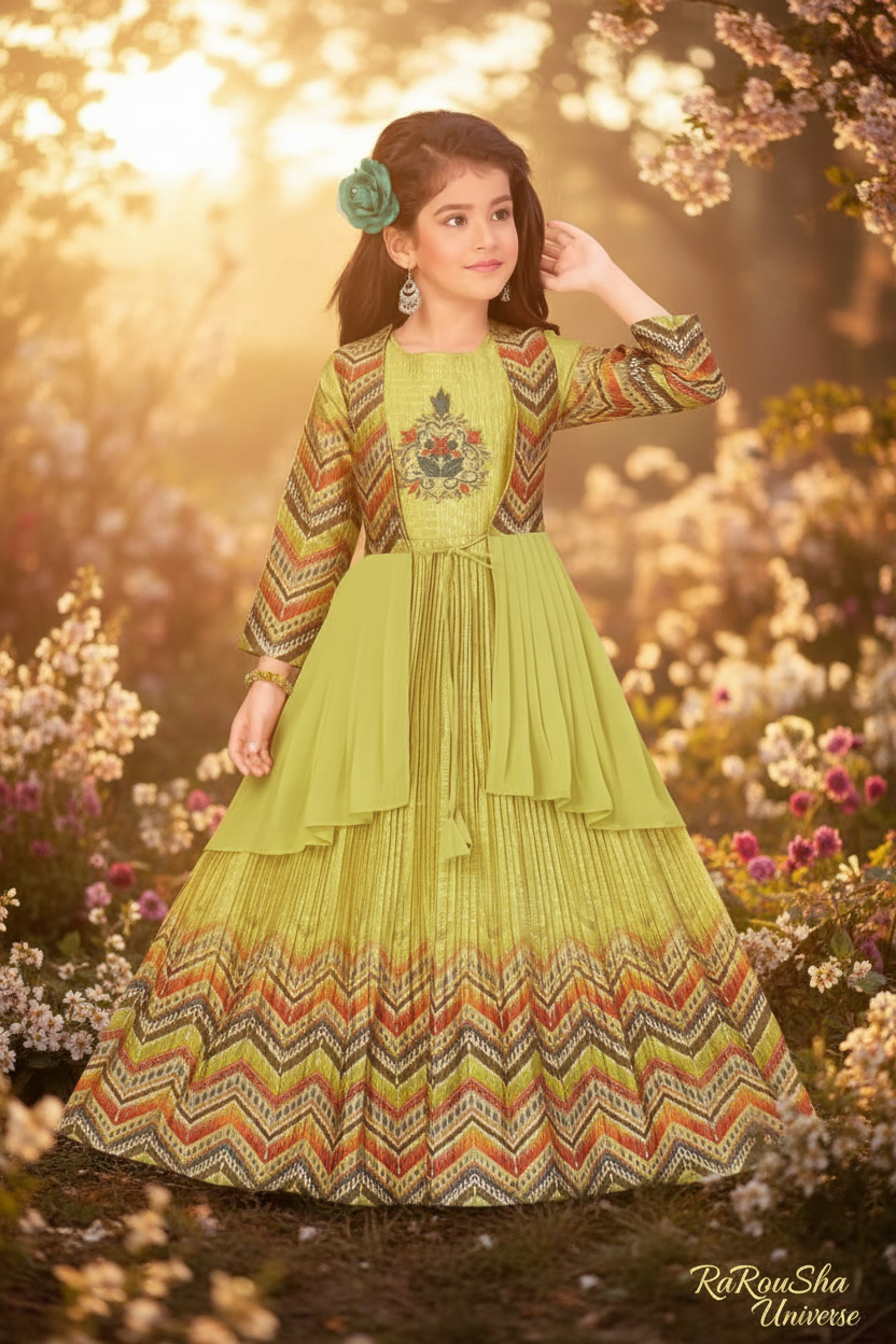 Little Lady Limoengroen Zigzag Jurk - tuin frontale pose