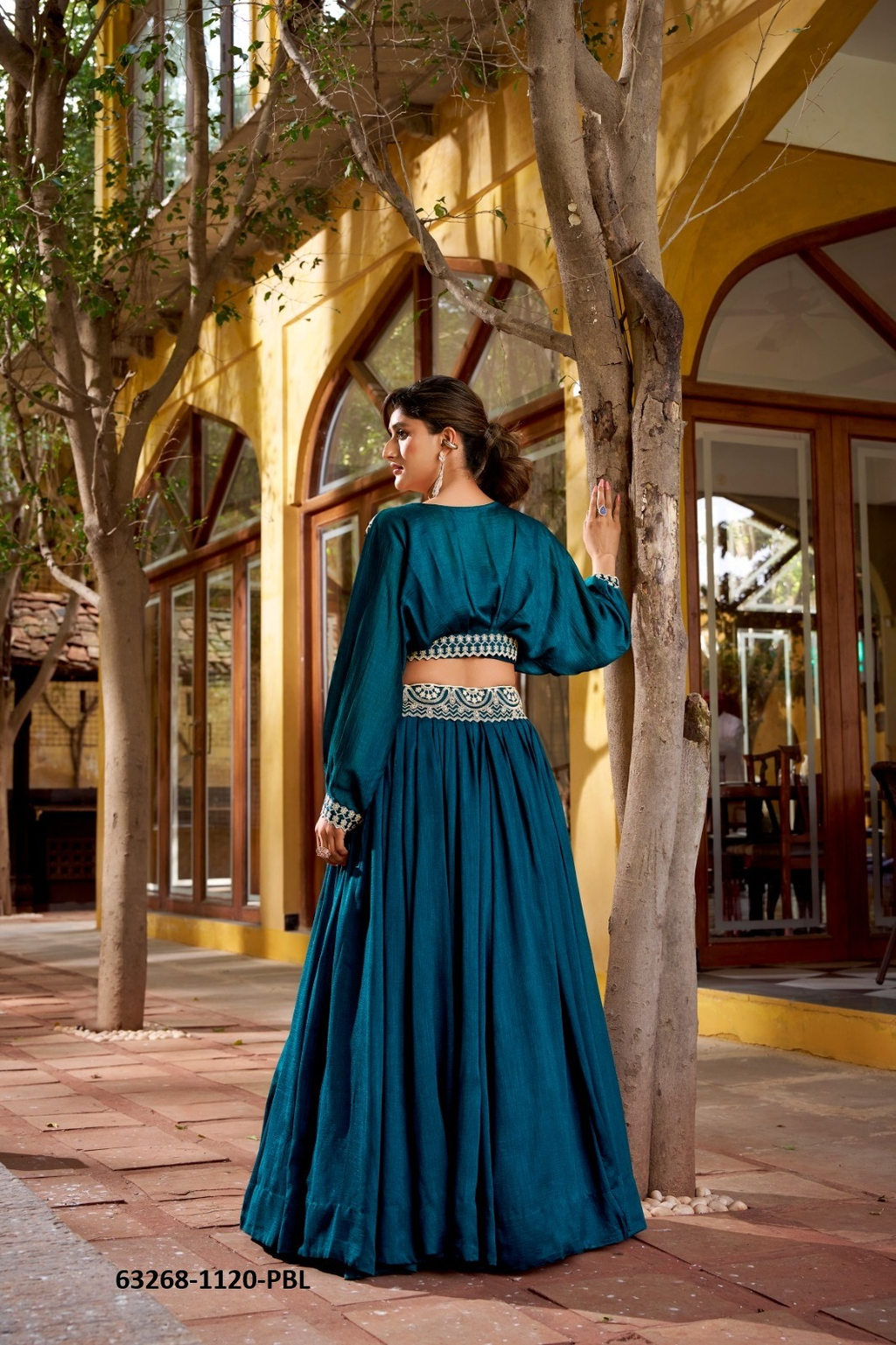 Teal Blue Vichitra Silk Lehenga Co-ord Set