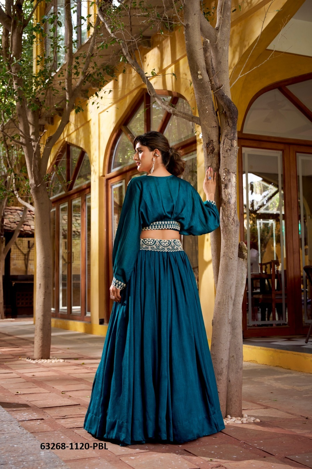 Teal Blue Vichitra Silk Lehenga Co-ord Set
