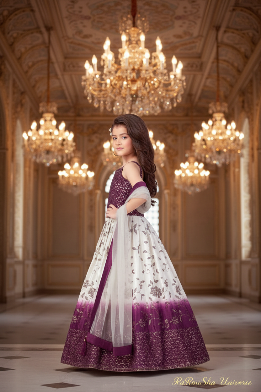 Little Lady Paars Creme Lehenga - paleis zijaanzicht pose