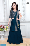 Alka - Teal Geometrisch Lehenga Set met Dupatta