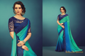Dames Saree Teal & Navy Blauw