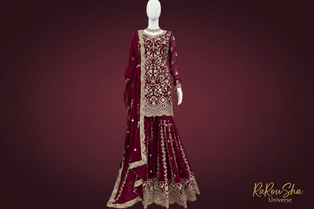 Dames Sharara Set Bordeaux - mannequin