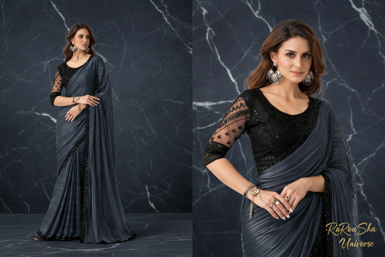 Dames Saree Navy Blauw