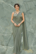 Anaya Sage Green Saree - Groene marmeren achtergrond - RaRouSha Universe