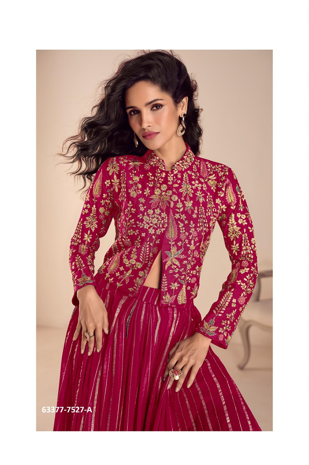 Magenta Pink Vichitra Silk Choli & Skirt Set